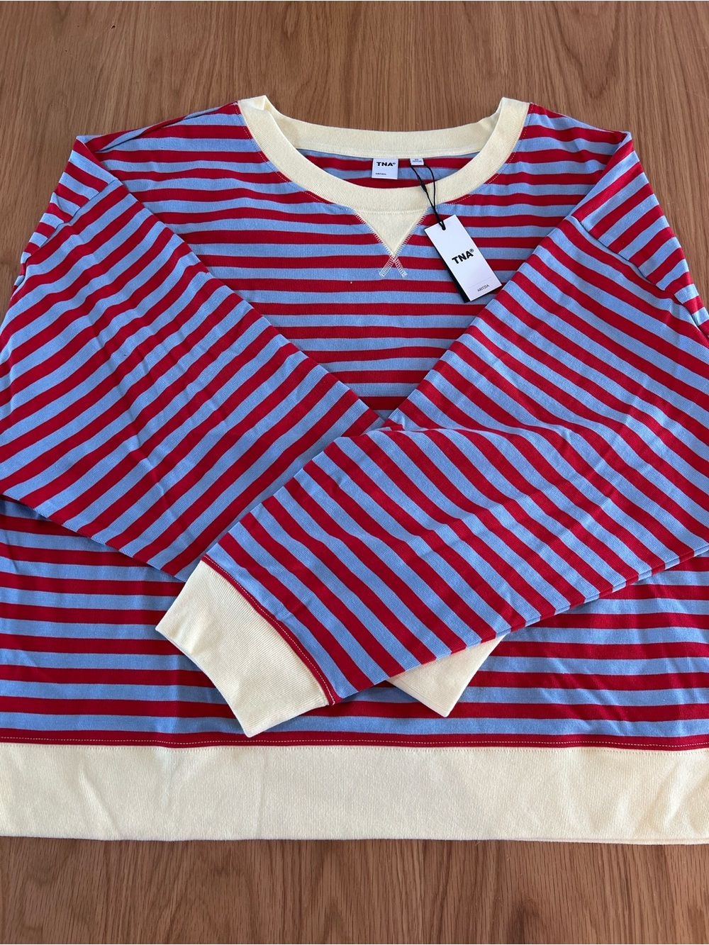 Aritzia Mighty Cotton Wicket Longsleeve Color Flashing Red/Ripple BIue XL NWT